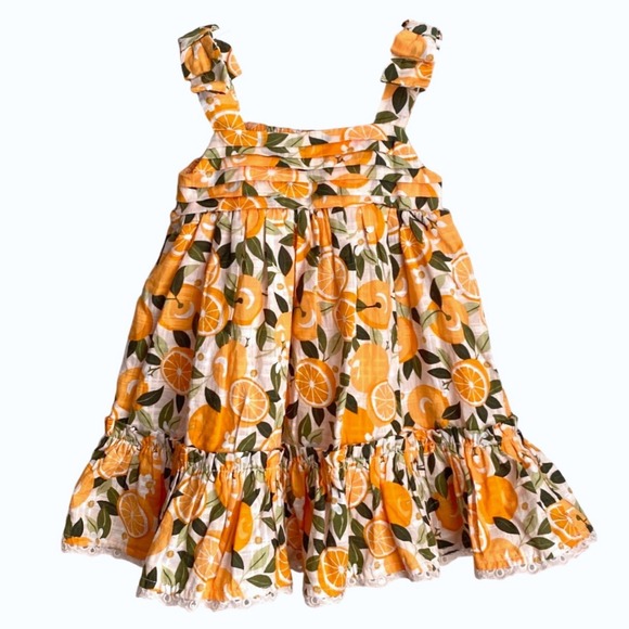 Sincerely Jules Other - NEW SINCERELY JULES Eyelet Orange Citrus Print Smocked Tiered Dress Toddler 18M